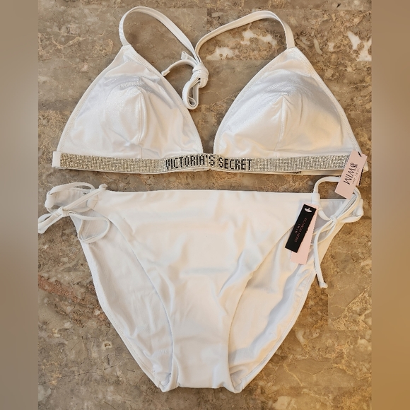 Victoria's Secret Other - XXL/XL VS Swim Shine Strap Triangle Bikini Top Side Tie Bikini Set White